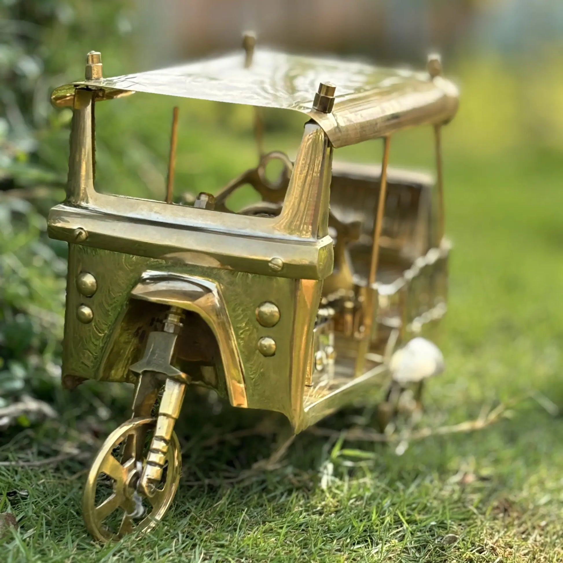 Length 27cm,Width 12cm,Height 17cm  Homeda Golden Rectangle Brass Decorative items Brass Rickshaw,Home Decoration - Homeda Labs LLP