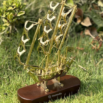 HOMEDA  Brass Titanic Ship 10" Inch Showpiece with Wooden Base Perfect for Home Decoration and Gifting. (Small) - Homeda Labs LLP