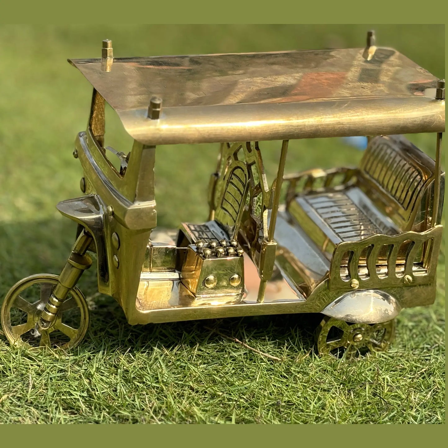 Length 27cm,Width 12cm,Height 17cm  Homeda Golden Rectangle Brass Decorative items Brass Rickshaw,Home Decoration - Homeda Labs LLP