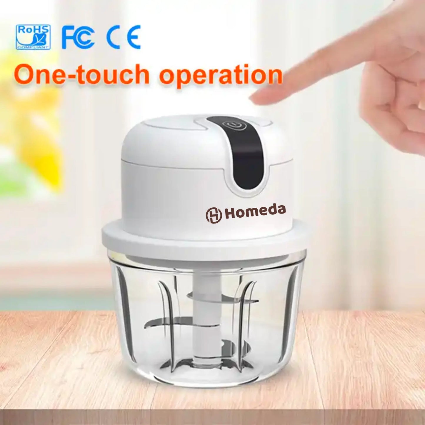 HOMEDA Rechargeable Mini Electric Chopper - Stainless Steel Blades, One Touch Operation, For Mincing Garlic, Ginger, Onion, Vegetable, Meat, Nuts, (White,350 ML,Pack of 1) - Homeda Labs LLP