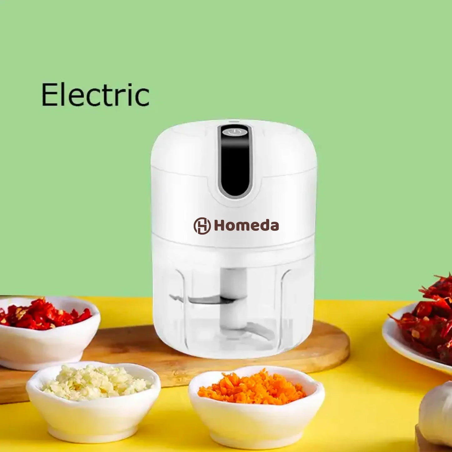 HOMEDA Rechargeable Mini Electric Chopper - Stainless Steel Blades, One Touch Operation, For Mincing Garlic, Ginger, Onion, Vegetable, Nuts, (White,250 ML,Pack of 1) - Homeda Labs LLP