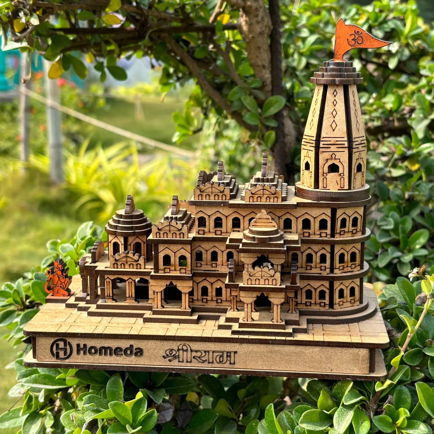 Shri Ram Mandir Ayodhya 3D Model Wooden Hand Carved Temple 6 inches Decorative Showpiece Wood Temple - Homeda Labs LLP