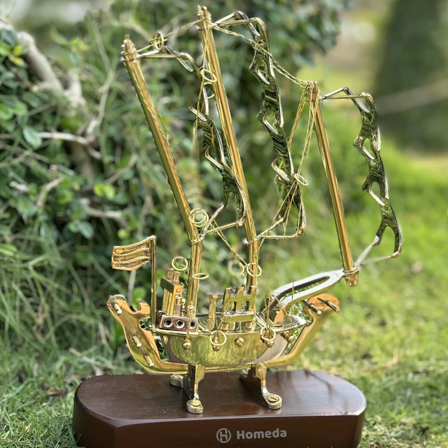 HOMEDA  Brass Titanic Ship 10" Inch Showpiece with Wooden Base Perfect for Home Decoration and Gifting. (Small) - Homeda Labs LLP