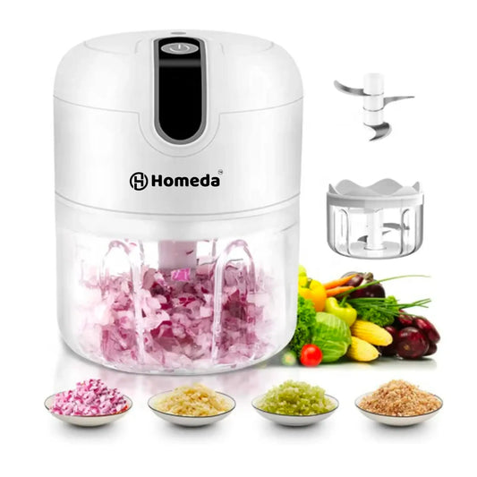 HOMEDA Rechargeable Mini Electric Chopper - Stainless Steel Blades, One Touch Operation, For Mincing Garlic, Ginger, Onion, Vegetable, Nuts, (White,250 ML,Pack of 1) - Homeda Labs LLP