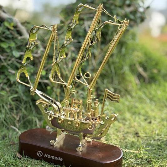 HOMEDA  Brass Titanic Ship 10" Inch Showpiece with Wooden Base Perfect for Home Decoration and Gifting. (Small) - Homeda Labs LLP