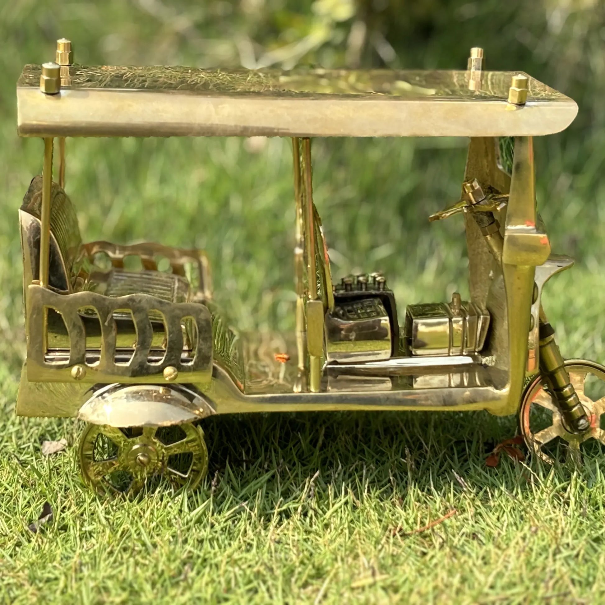 Length 27cm,Width 12cm,Height 17cm  Homeda Golden Rectangle Brass Decorative items Brass Rickshaw,Home Decoration - Homeda Labs LLP