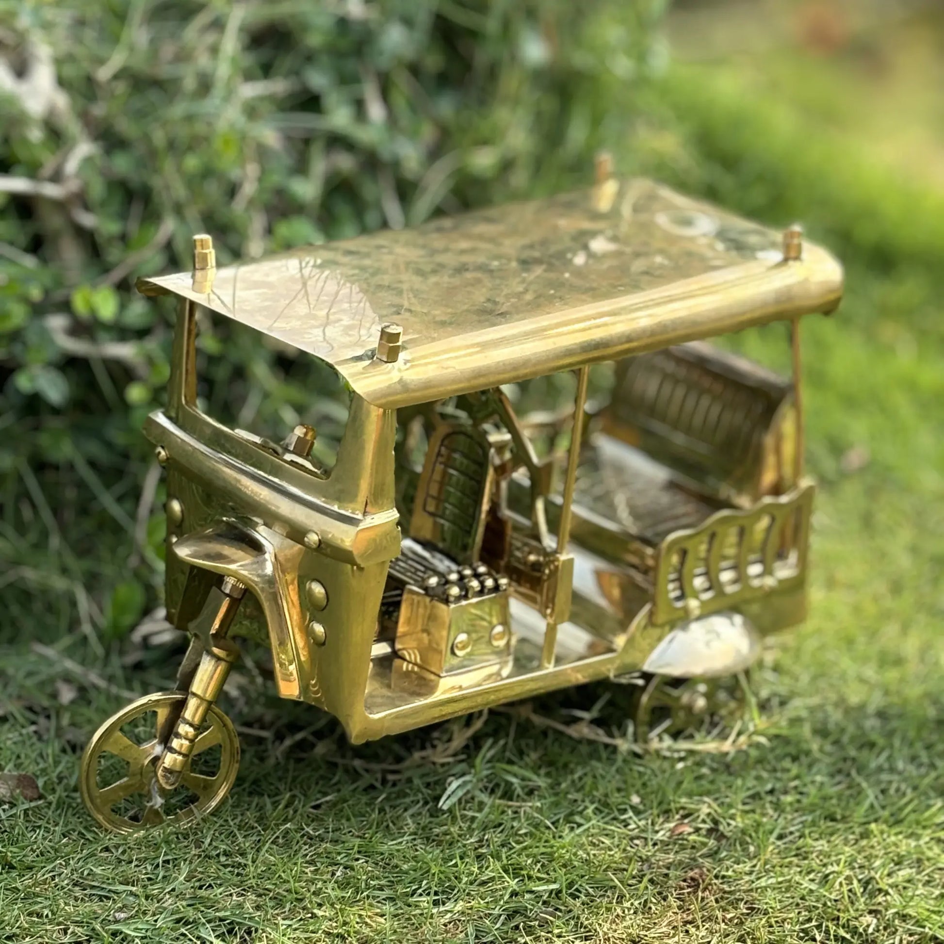 Length 27cm,Width 12cm,Height 17cm  Homeda Golden Rectangle Brass Decorative items Brass Rickshaw,Home Decoration - Homeda Labs LLP