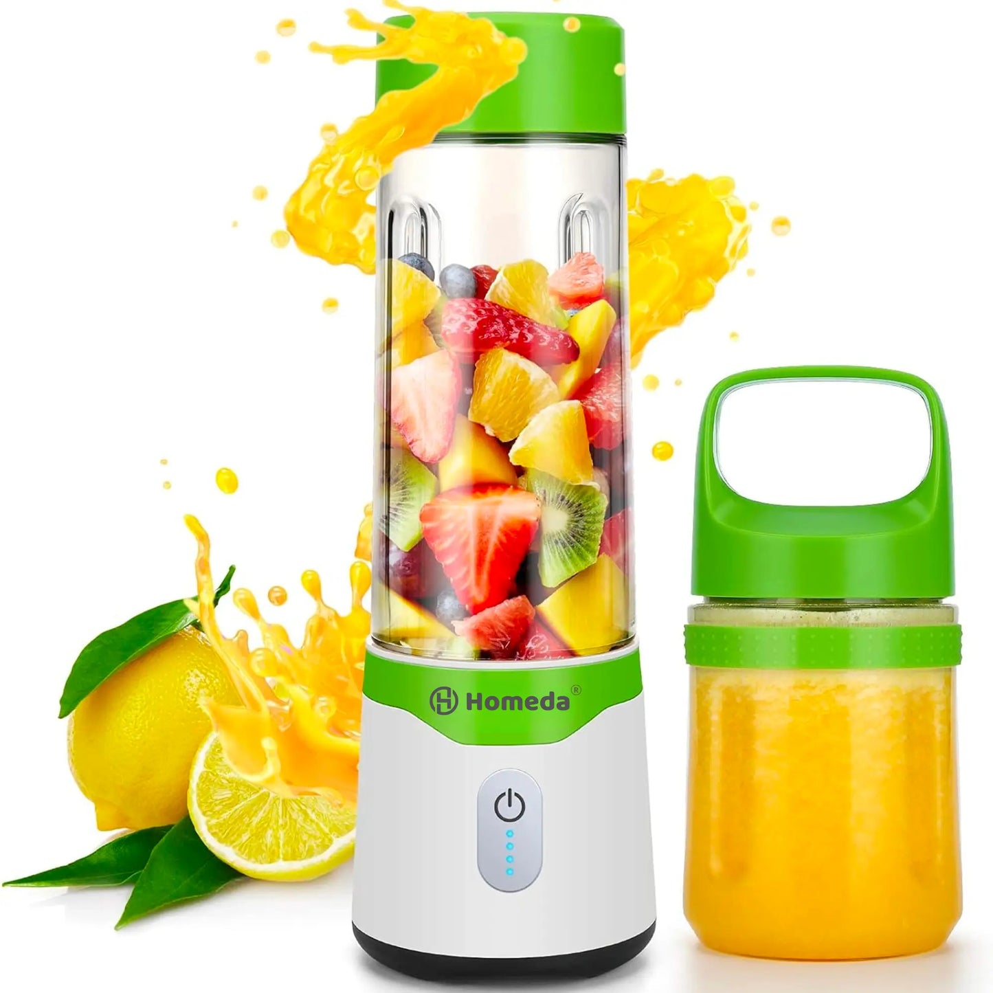 HOMEDA Portable Blender, Personal Blender for Shakes and Smoothies, USB Rechargeable Blender with 2pcs 16oz & 10oz Tritan BPA-Free Juicer Cups & Portable Lids - Homeda Labs LLP