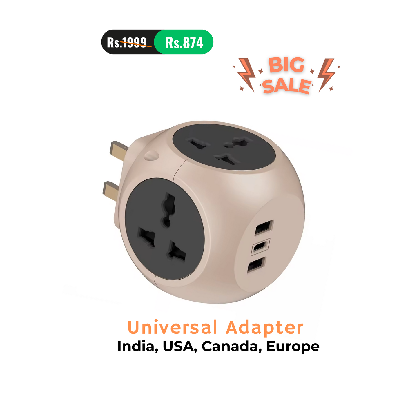 Rubik's Cube Universal Travel Adapter with Type C - 4 in 1 International Travel Adapter.