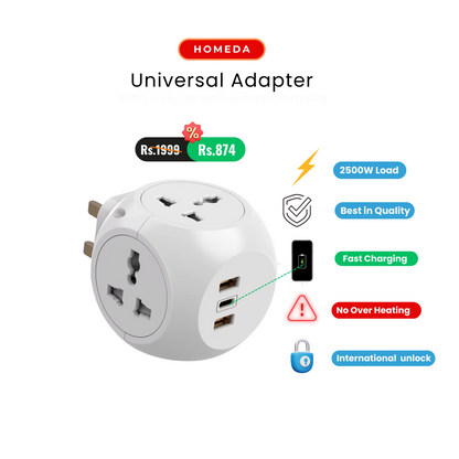 Rubik's Cube Universal Travel Adapter with Type C - 4 in 1 International Travel Adapter.